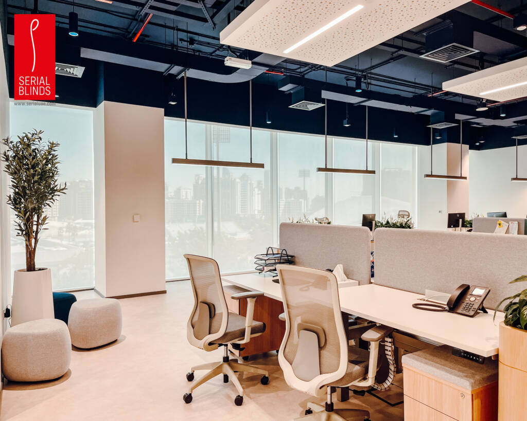 Office window blinds fitting service by Serial Blinds UAE